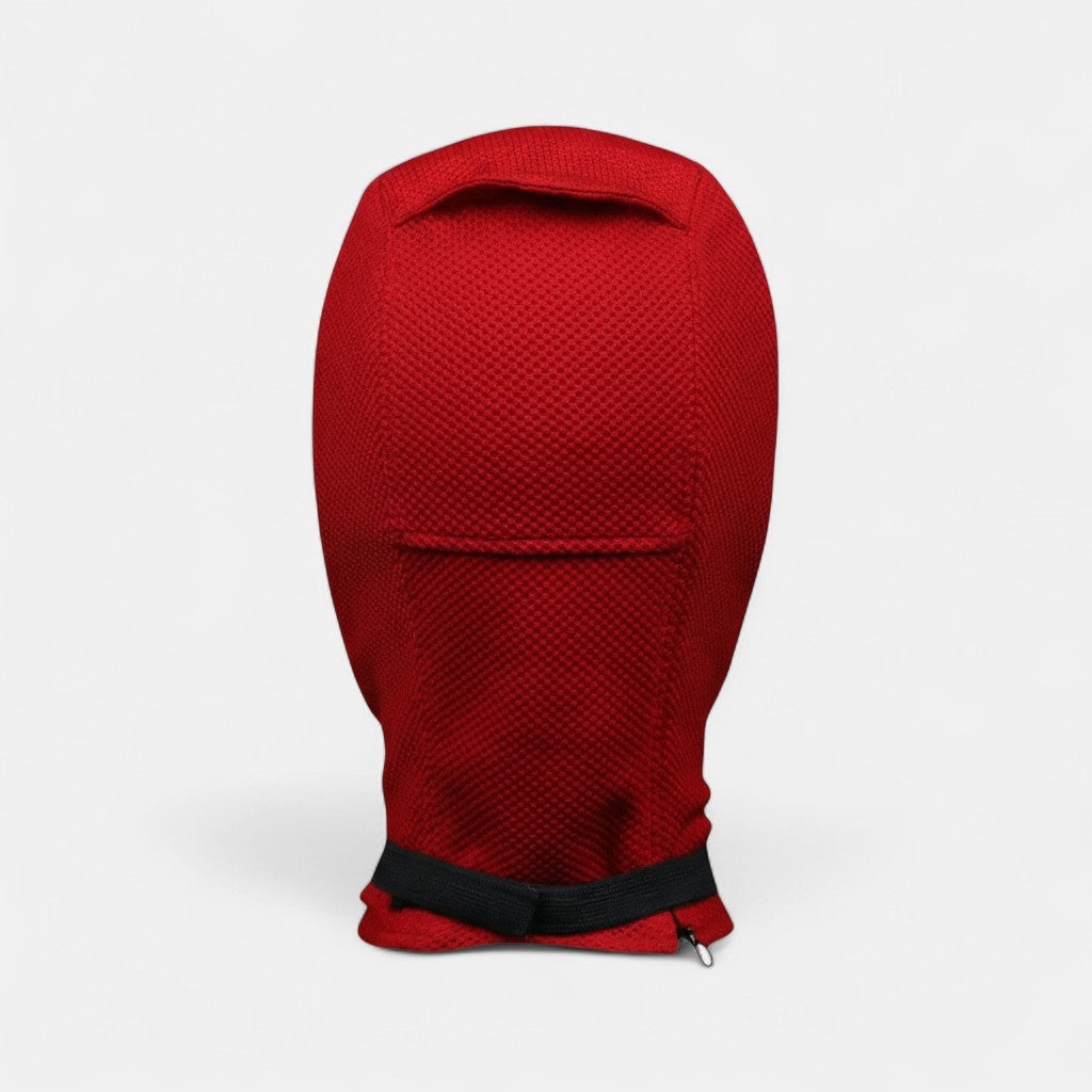 Deadpool mask fabric and leather eyes, deadpool and wolverine, deadpool mask with plain white background.