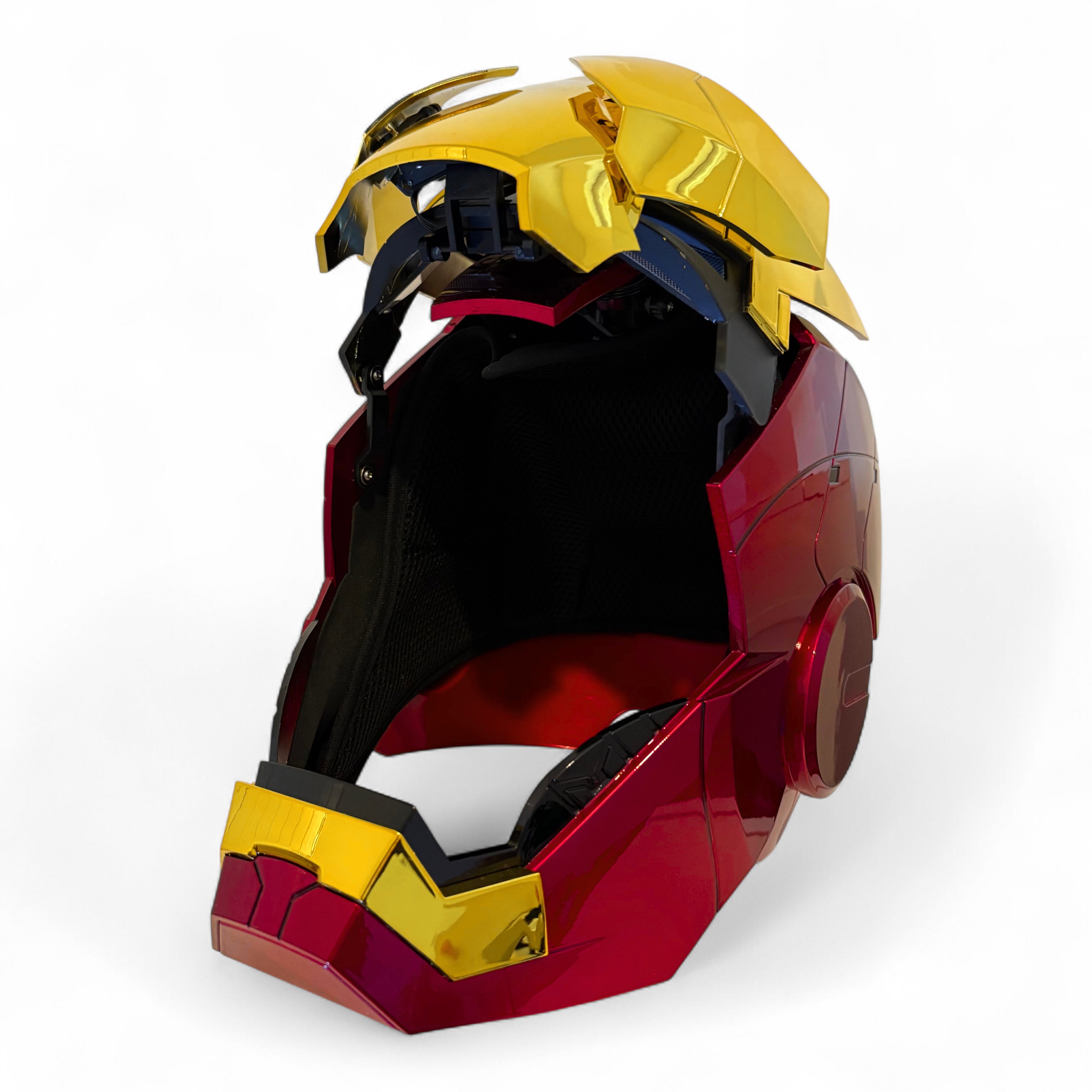 Iron Man Helmet MK5 Gold opened using the jarvis voice activation.