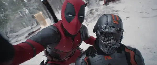 Deadpool takinga selfie with a dead TVA soldier in "Deadpool & Wolverine."