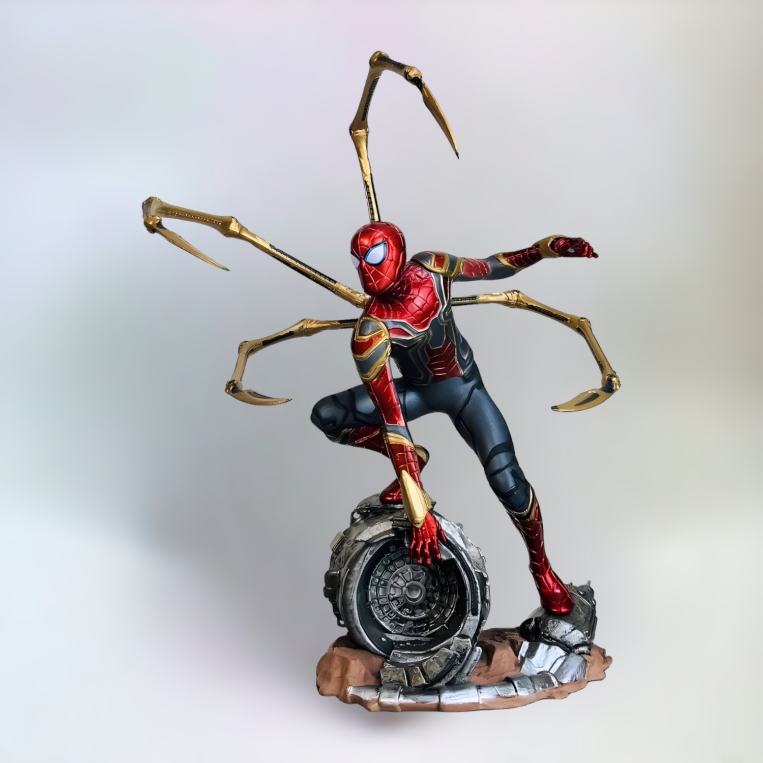 Spiderman Figure Avengers Marvel Infinity War Metallic 24cm Collectible Figurine - Image of Spiderman figurine with plain white background