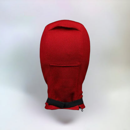 Deadpool mask fabric and leather eyes, deadpool and wolverine, deadpool mask with plain white background.