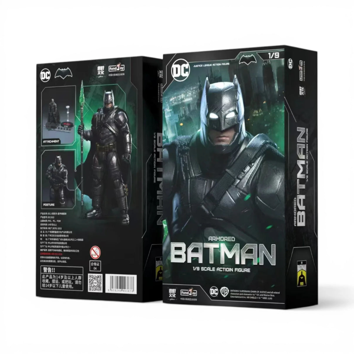 Box packaging of an Armored Batman action figure with DC branding