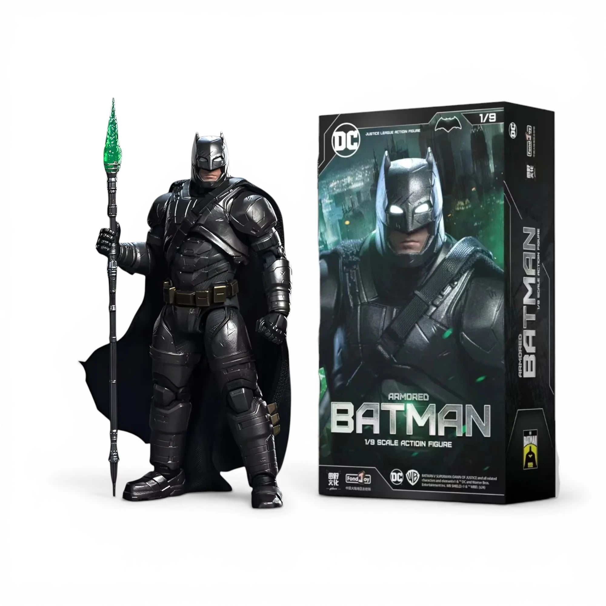 Armored Batman action figure with packaging on a white background