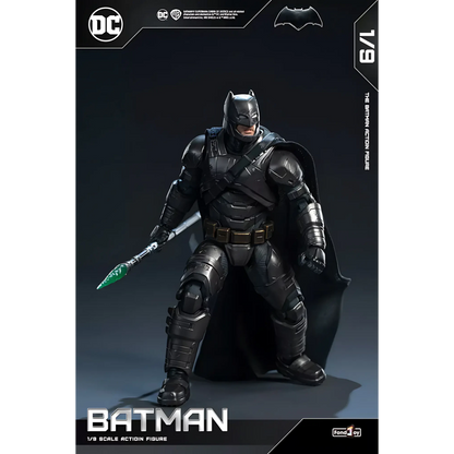 Batman action figure on a dark background with DC branding