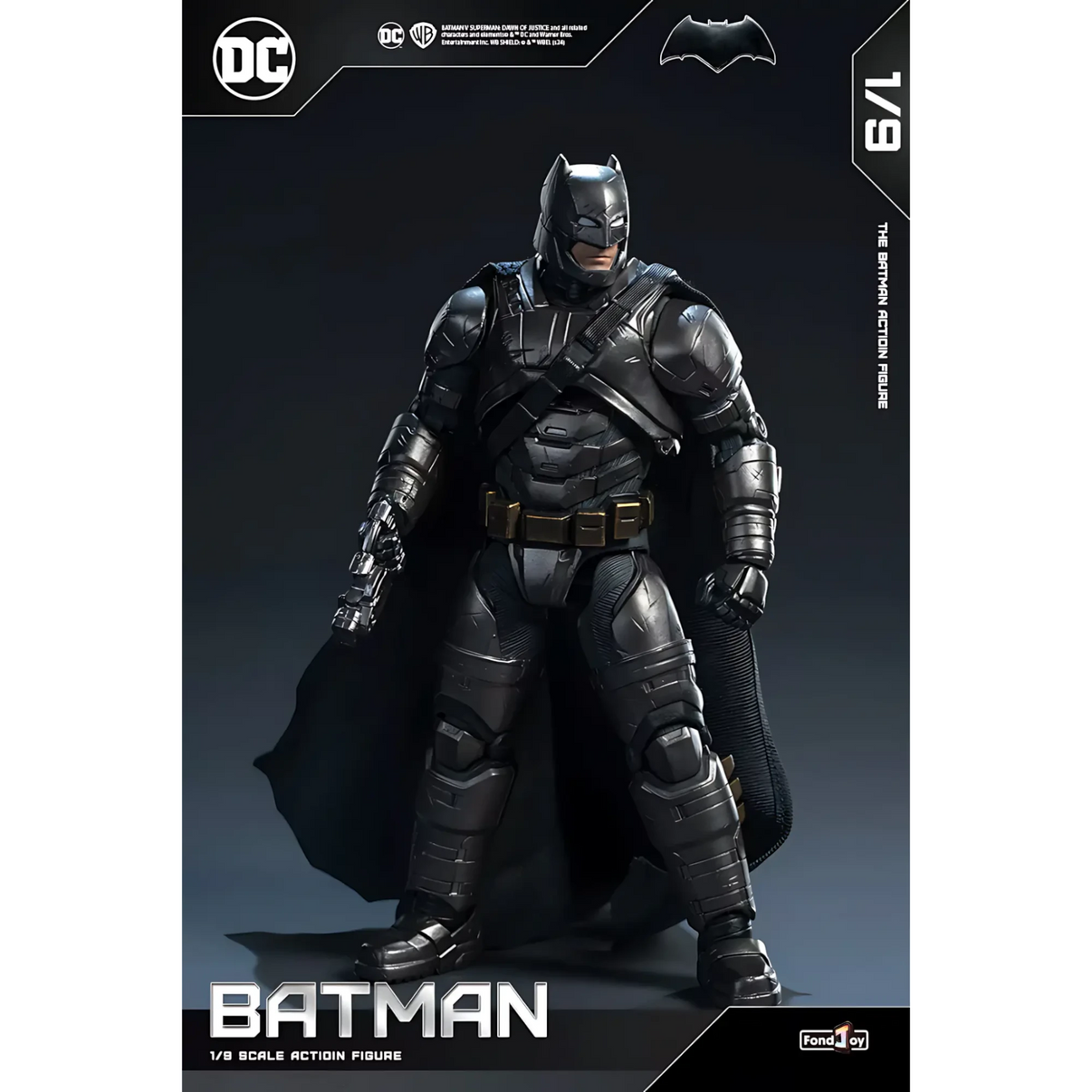 Batman action figure with detailed costume and cape on a dark background