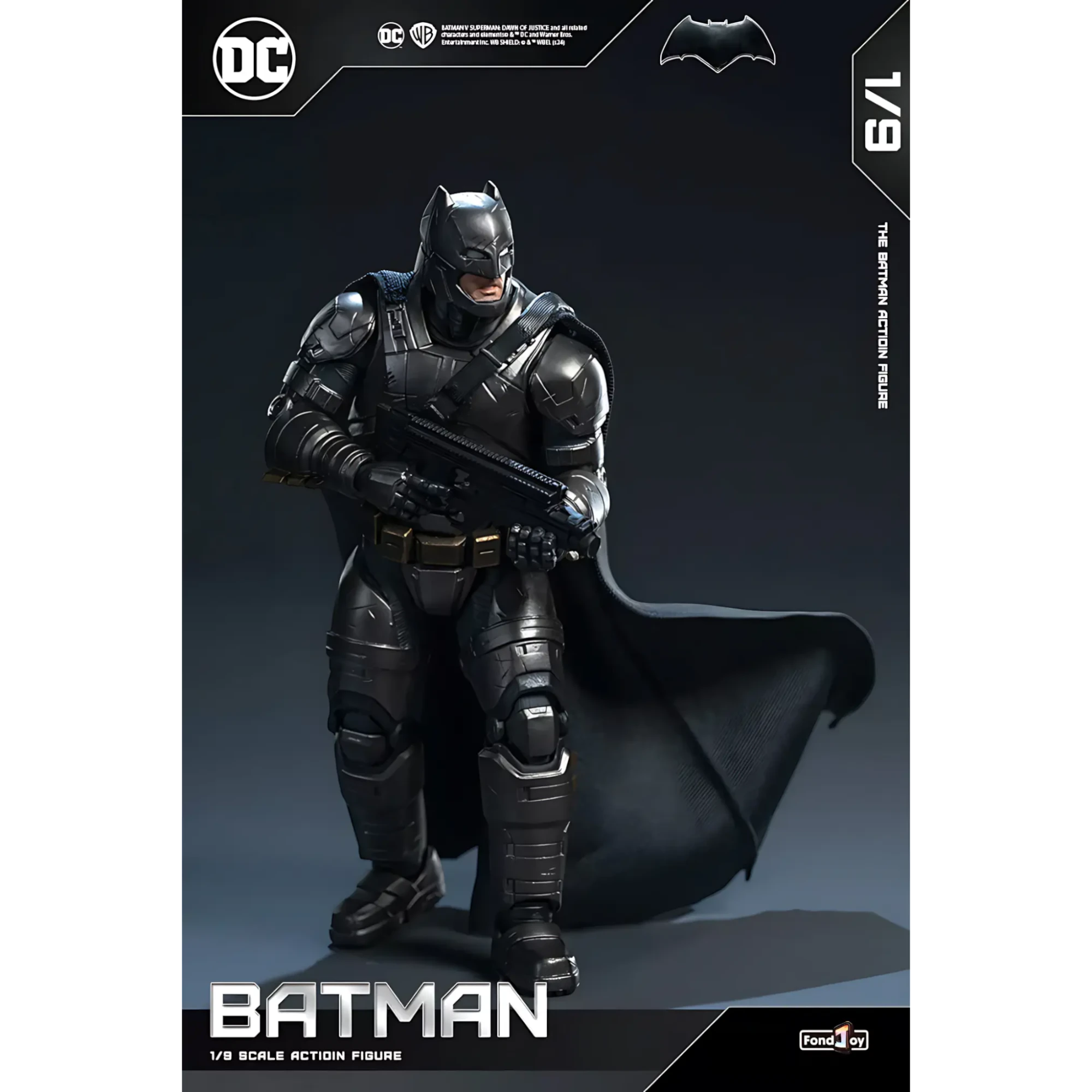 Batman action figure with detailed costume on a dark background