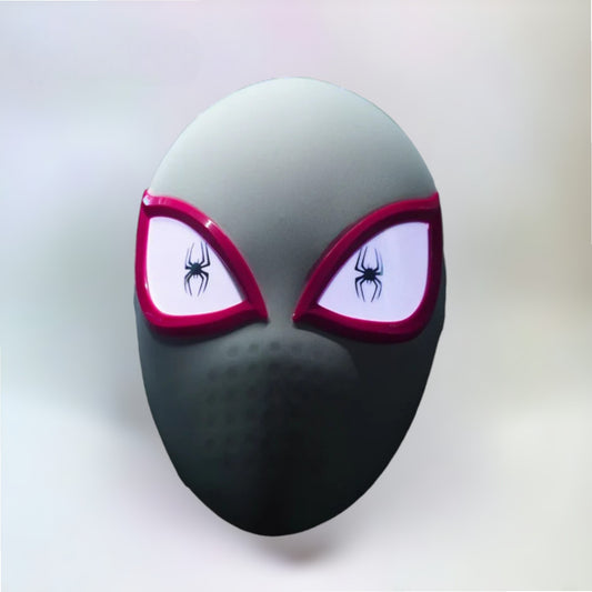 Gwen Stacy Spiderman Mask Lightup Eyes Luminating With Touch. Spiderman into the spiderverse, miles morales, gwen stacy mask with plain white background.