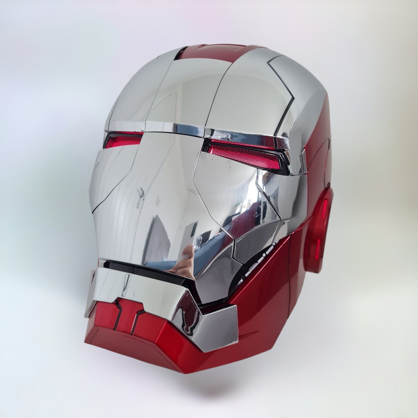 Iron Man Helmet MK5 Silver Jarvis Voice Activation Red Eyes Combat Mode