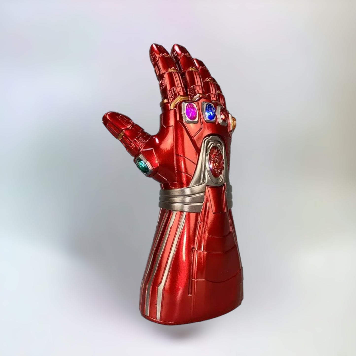 Ironman infinity gauntlet replica toy side view with plain white background