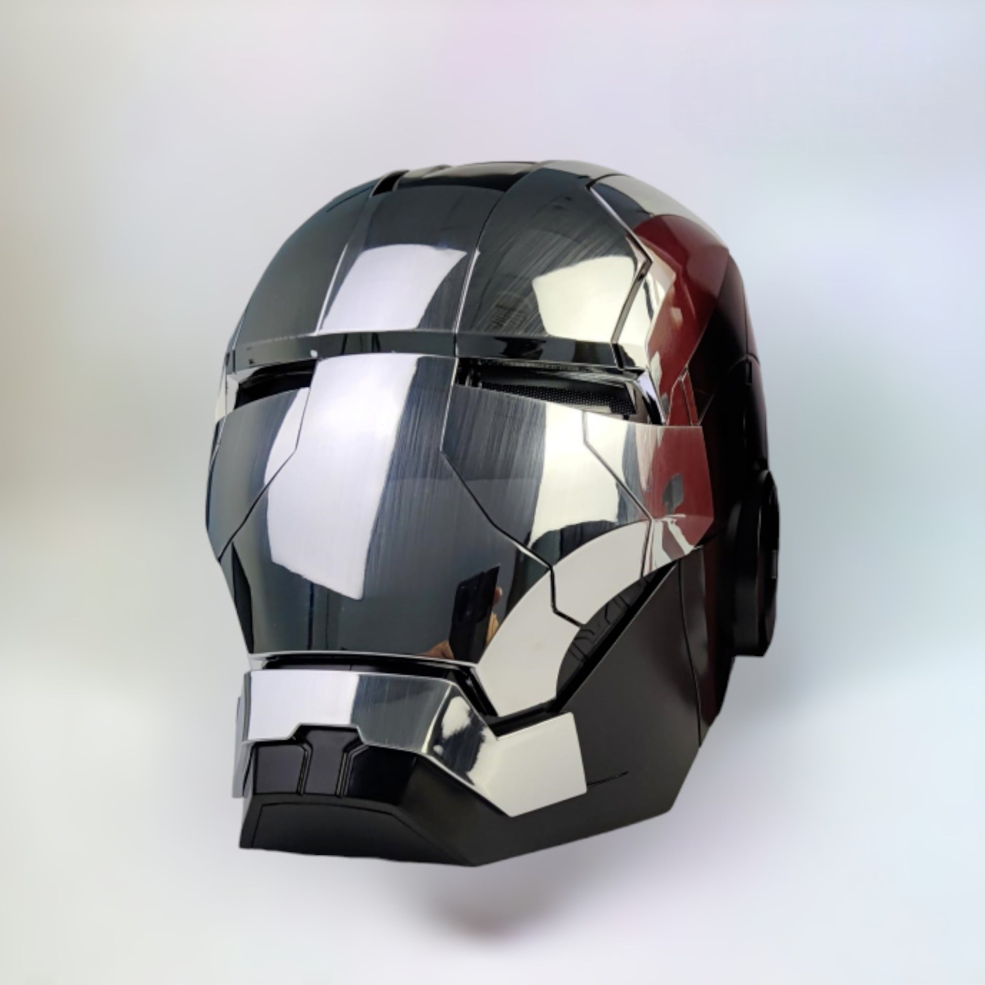 Iron Man Helmet MK5 Black War Machine Edition With Jarvis Voice Activation on plain white background.