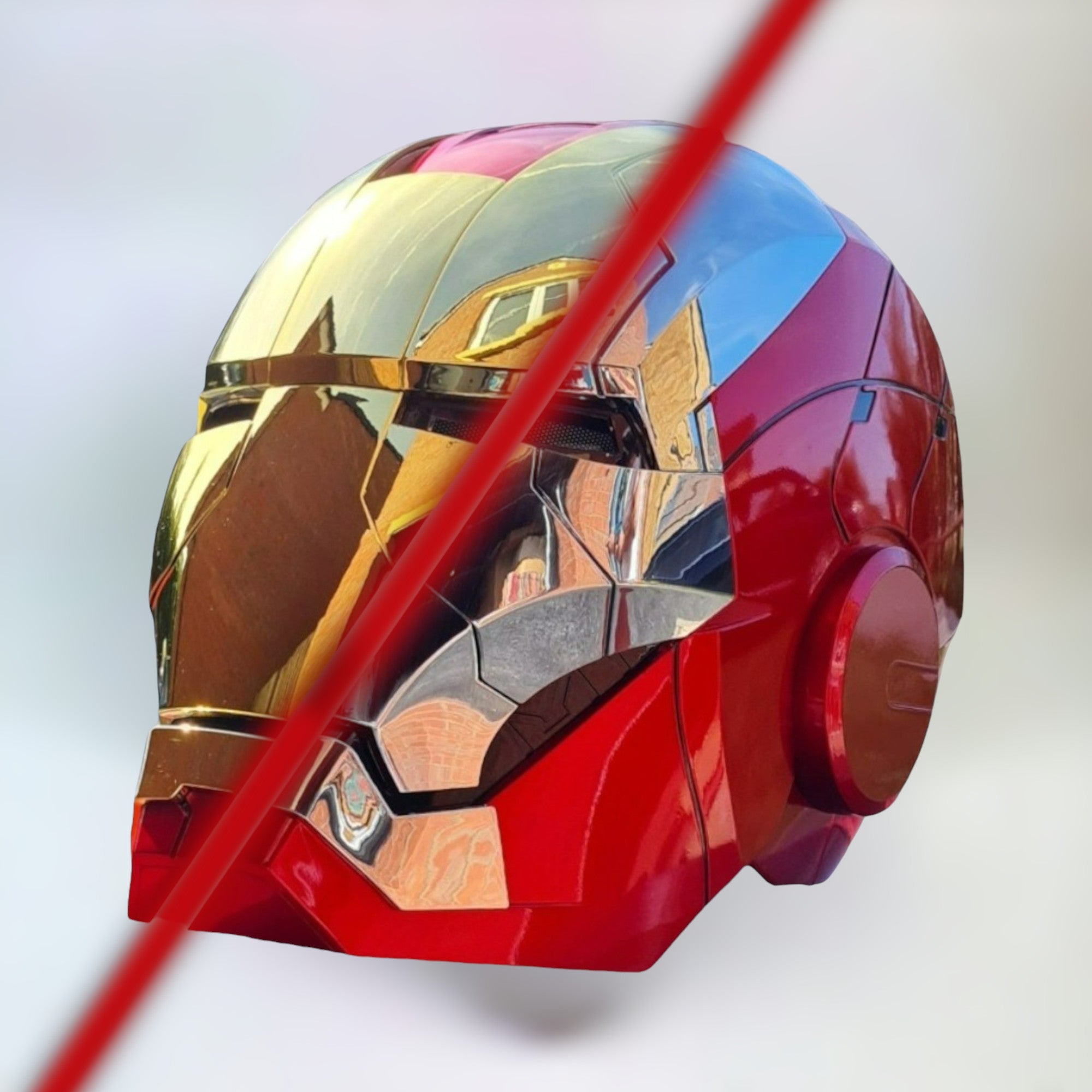 Iron man mask gold and silver variations, showcased nicely in an image with a plain white background 