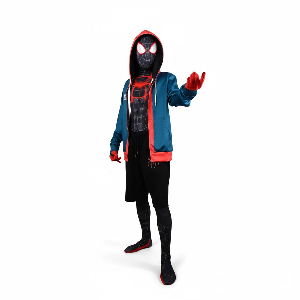 Standing pose Miles Morales outfit with white background.