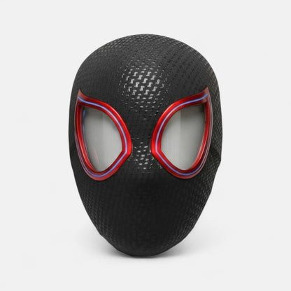 Miles Morales Mask Blinking Movable Eyes Spiderman Ring Remote Control. Miles Morales mask plain white background.