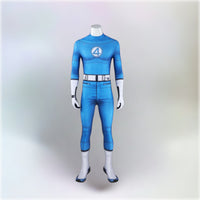 Mister Fantastic costume displayed on a mannequin with a light grey background.