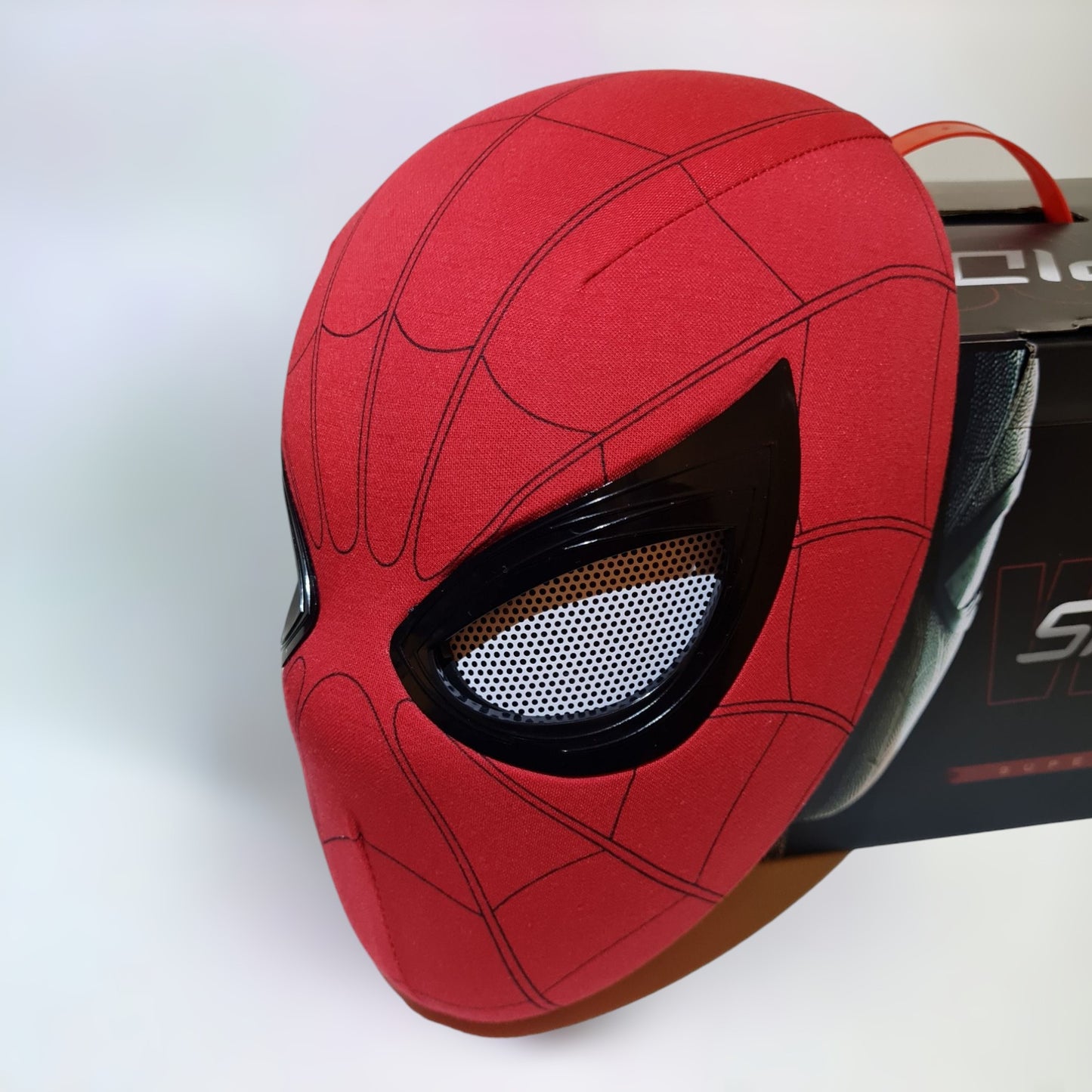 Spiderman mask with blinking movable eyes open eyes