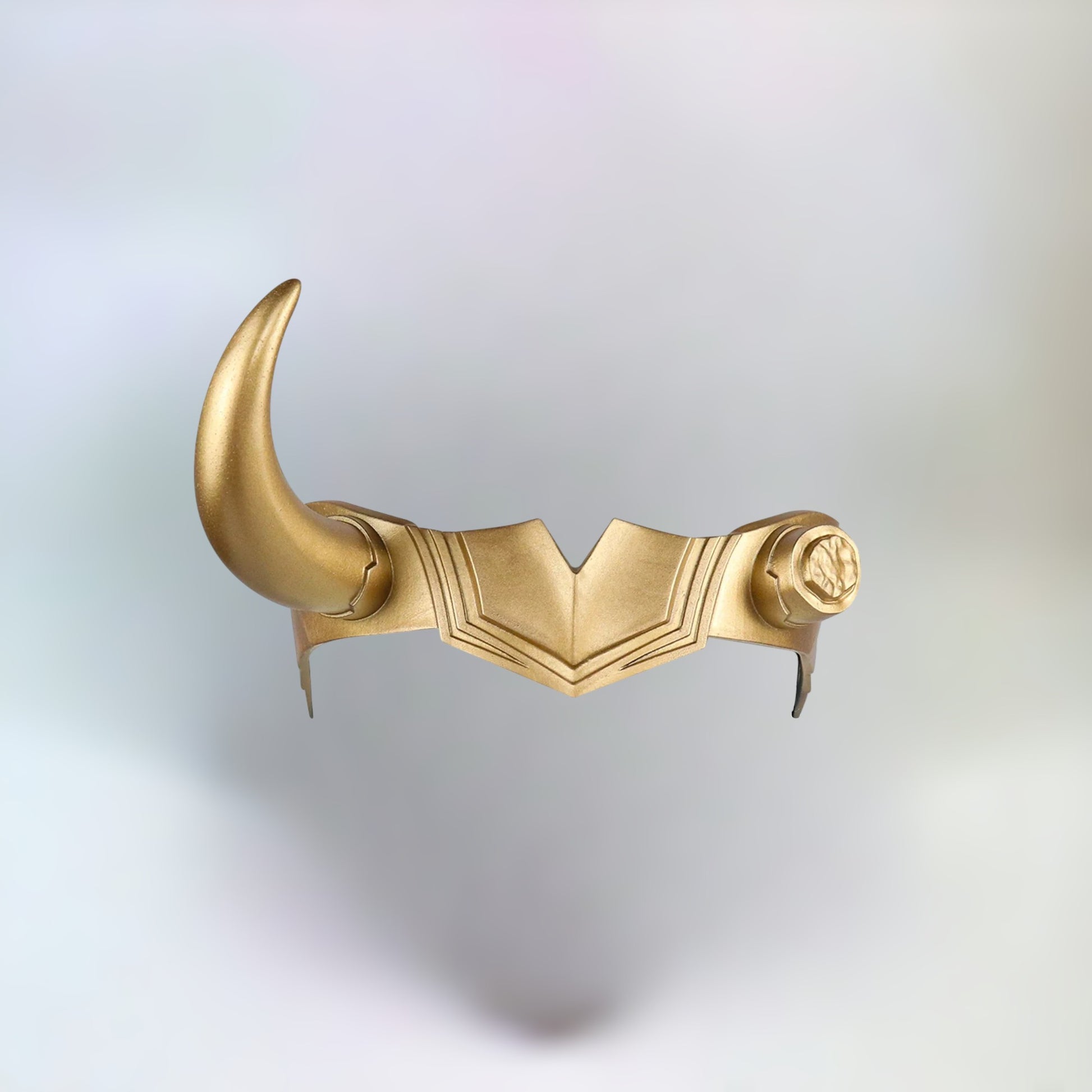 A realistic gold Sylvie crown with the 1 iconic horn on a plain white background.