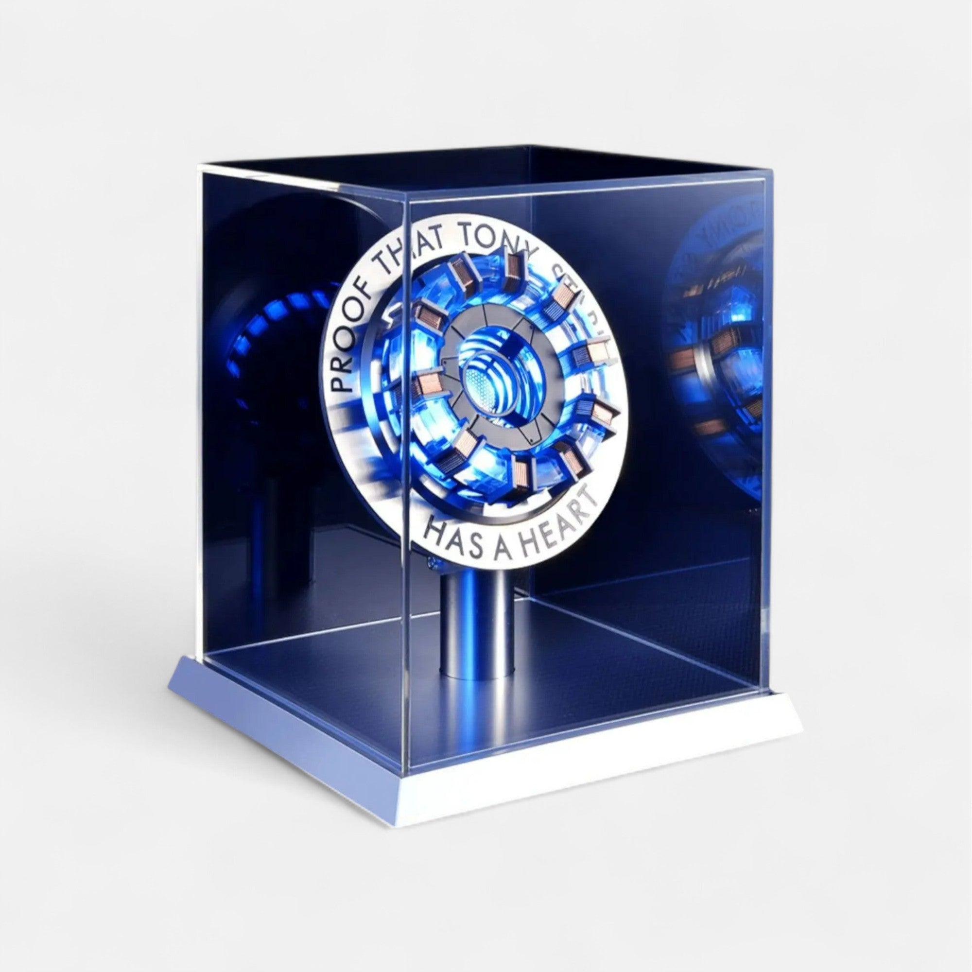 Tony Stark Arc Reactor LED Lamp. The iconic Iron Man Tony Stark's Arc Reactor as an LED Lamp on a plain white background.