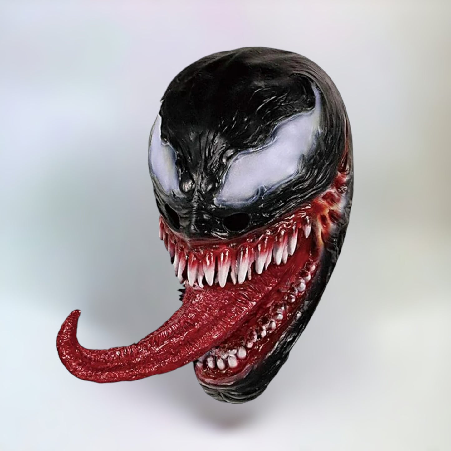 Right side view of Venom mask showing the smooth latex surface.