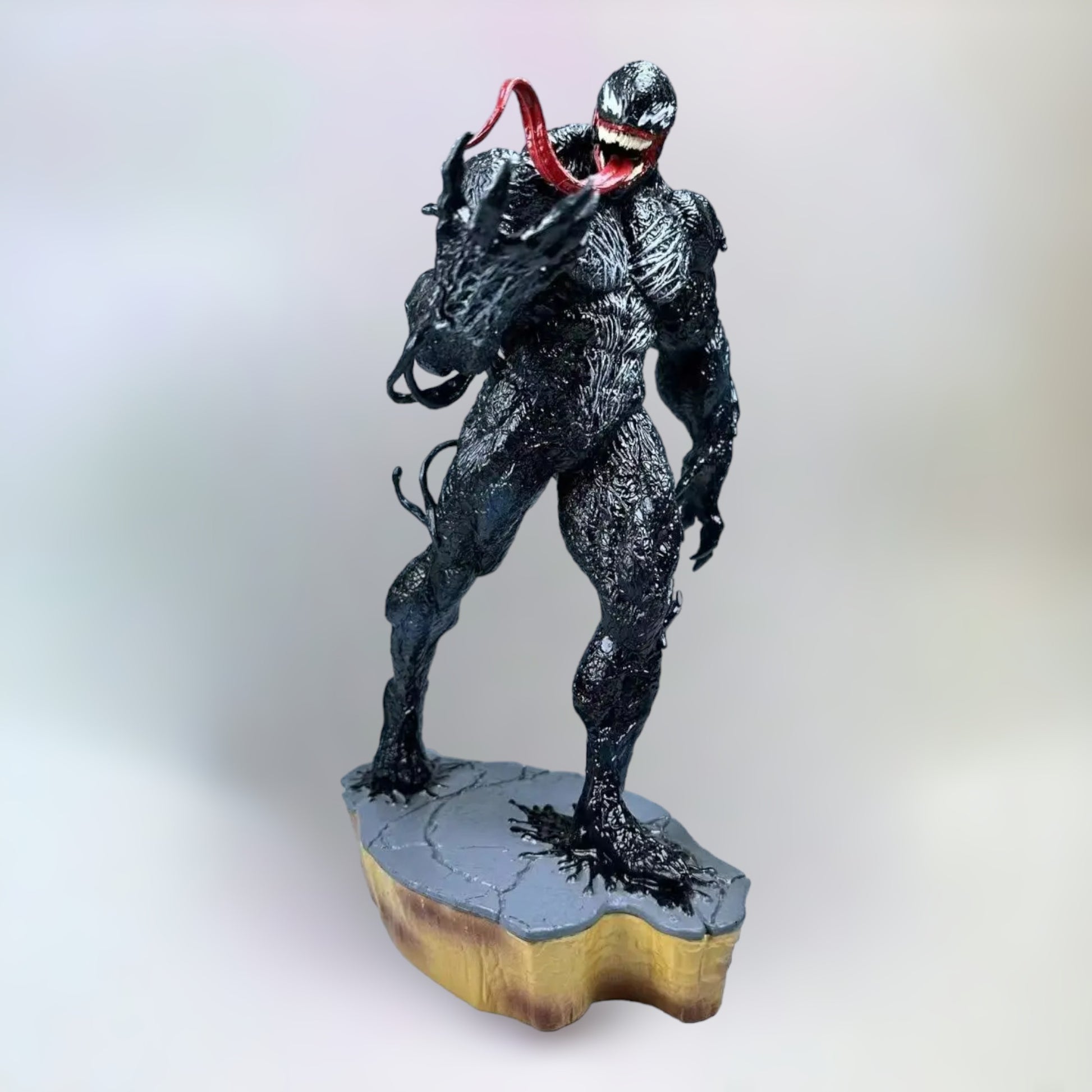 Venom Figure The Last Dance. The front side of a 30cm realistic Venom figure with a plain white background.