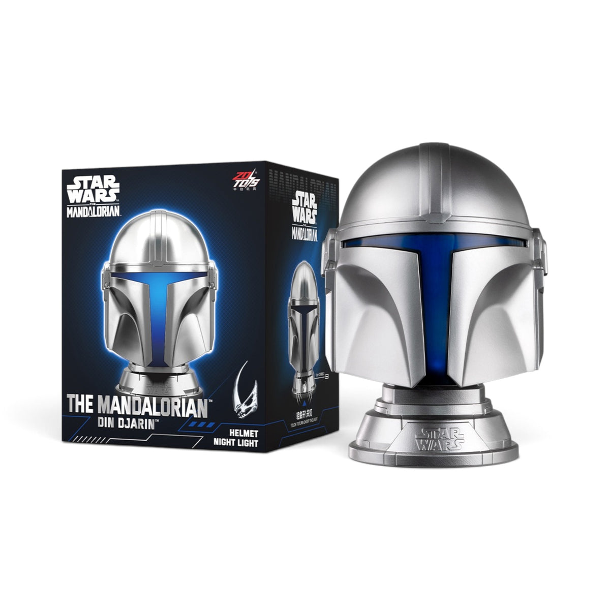 ZD Toys Din Djarin (Mandalorian) helmet night light shown with retail box