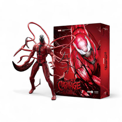 ZD Toys Carnage action figure next to it's box.