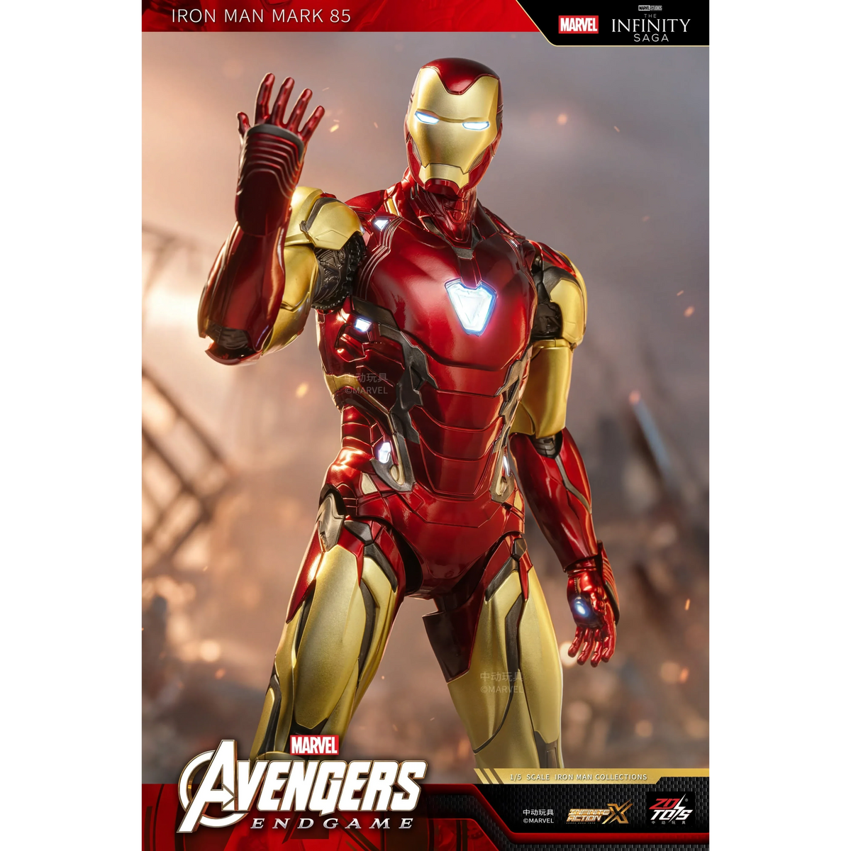 ZD Toys Iron Man Mark 85 LED action figure in an action pose.