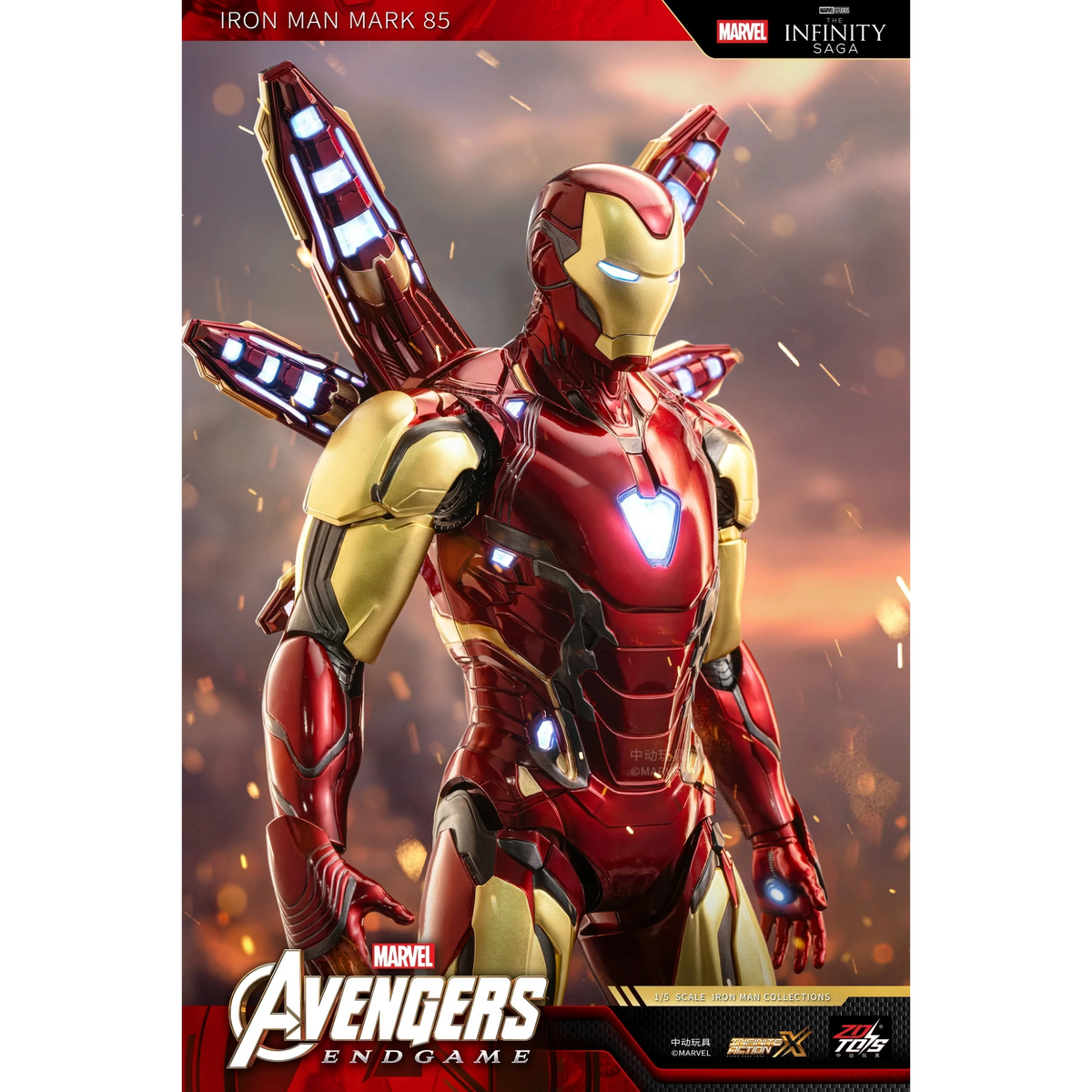 ZD Toys Iron Man Mark 85 LED action figure close-up.