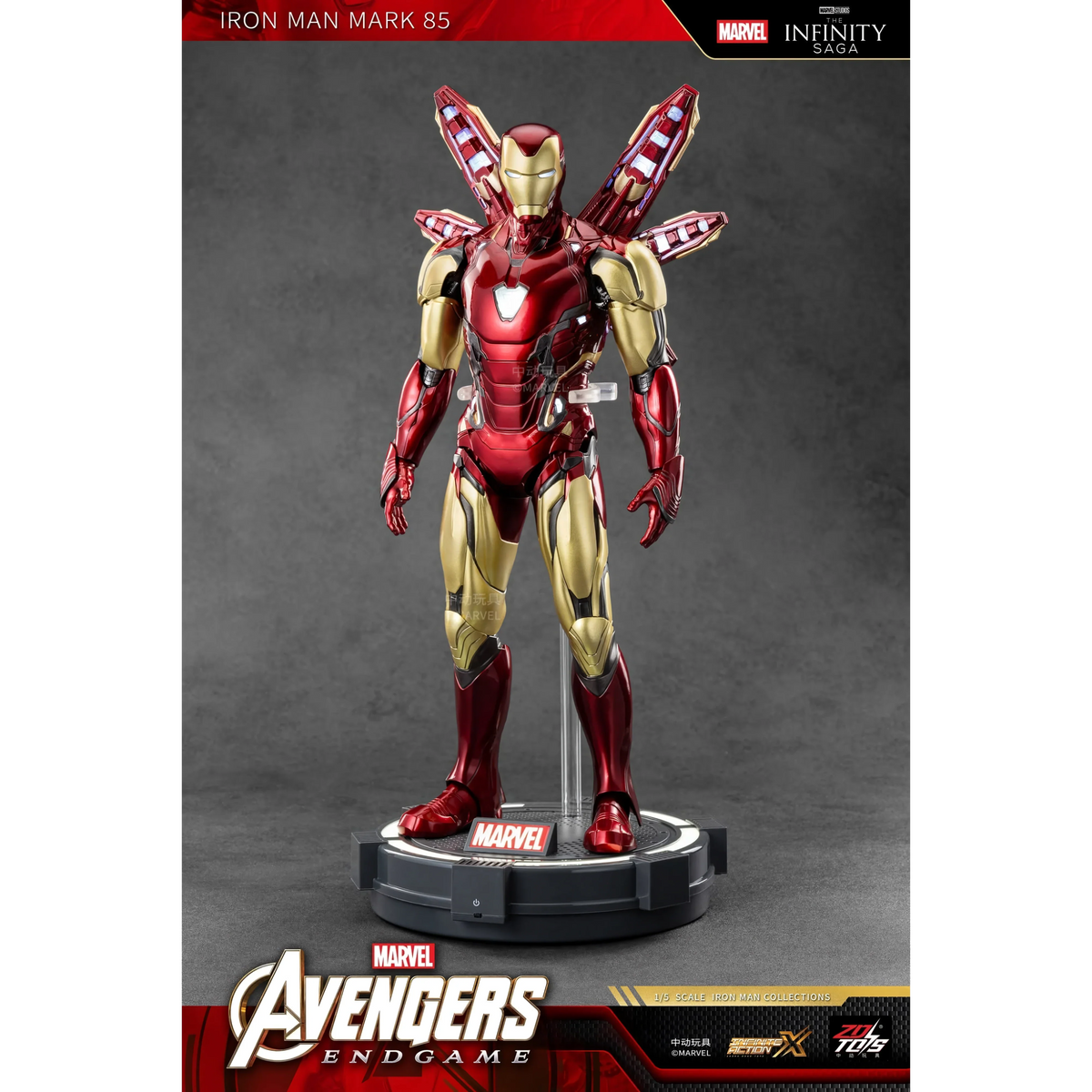 ZD Toys Iron Man Mark 85 LED action figure with wings deployed.