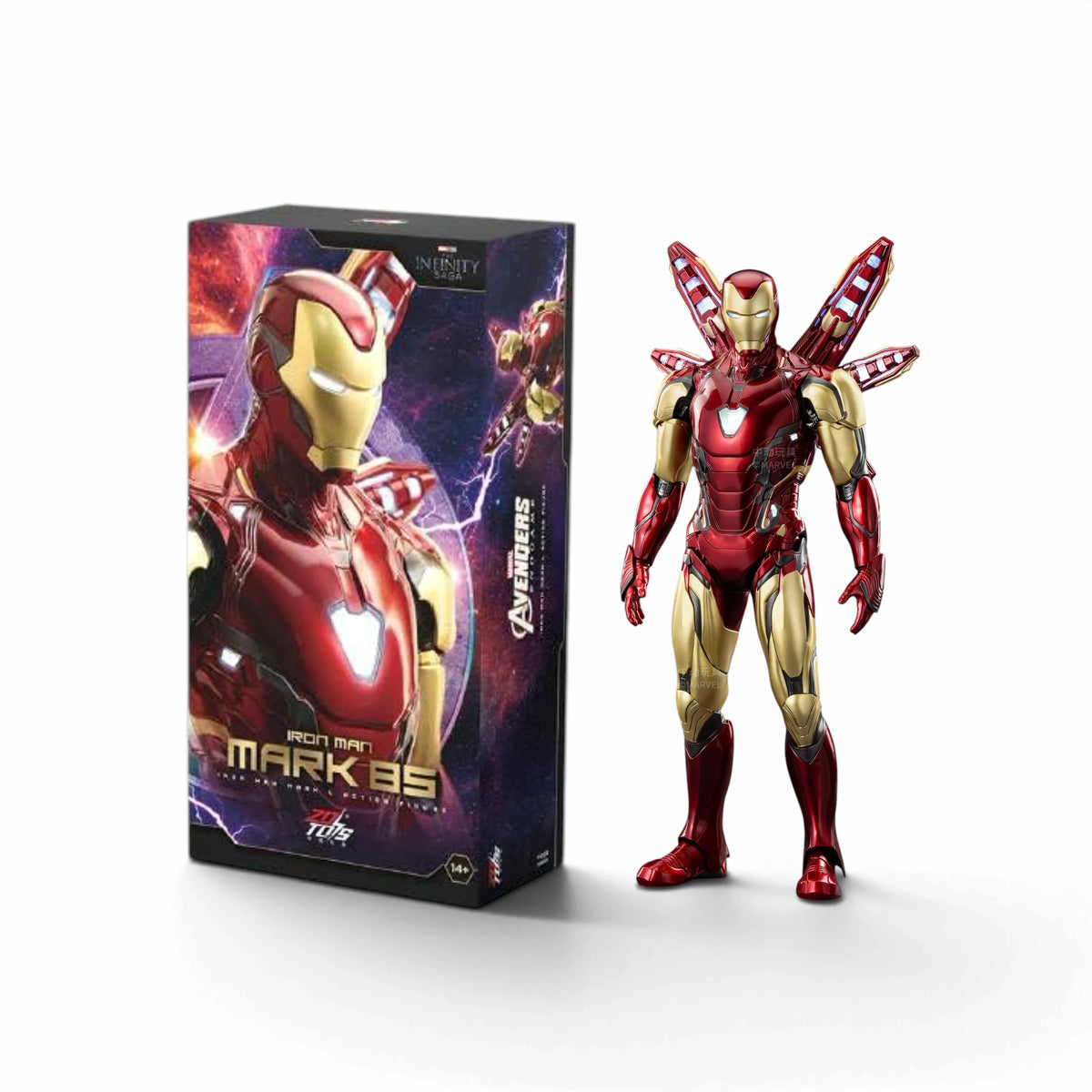 ZD Toys Iron Man Mark 85 LED action figure shown with its box.