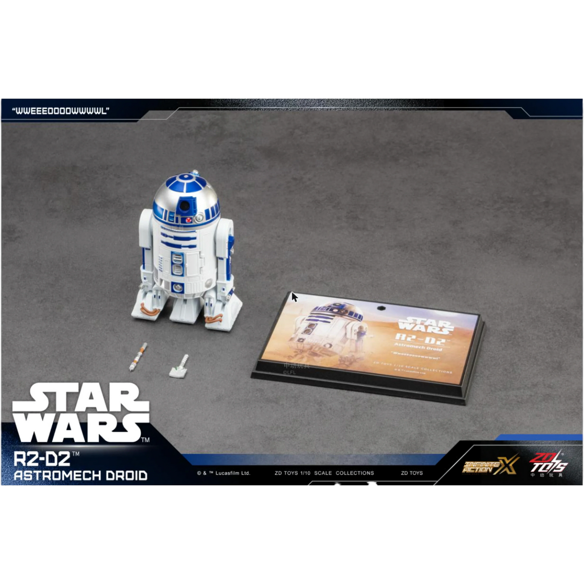 ZD Toys R2-D2 action figure with its accessories.