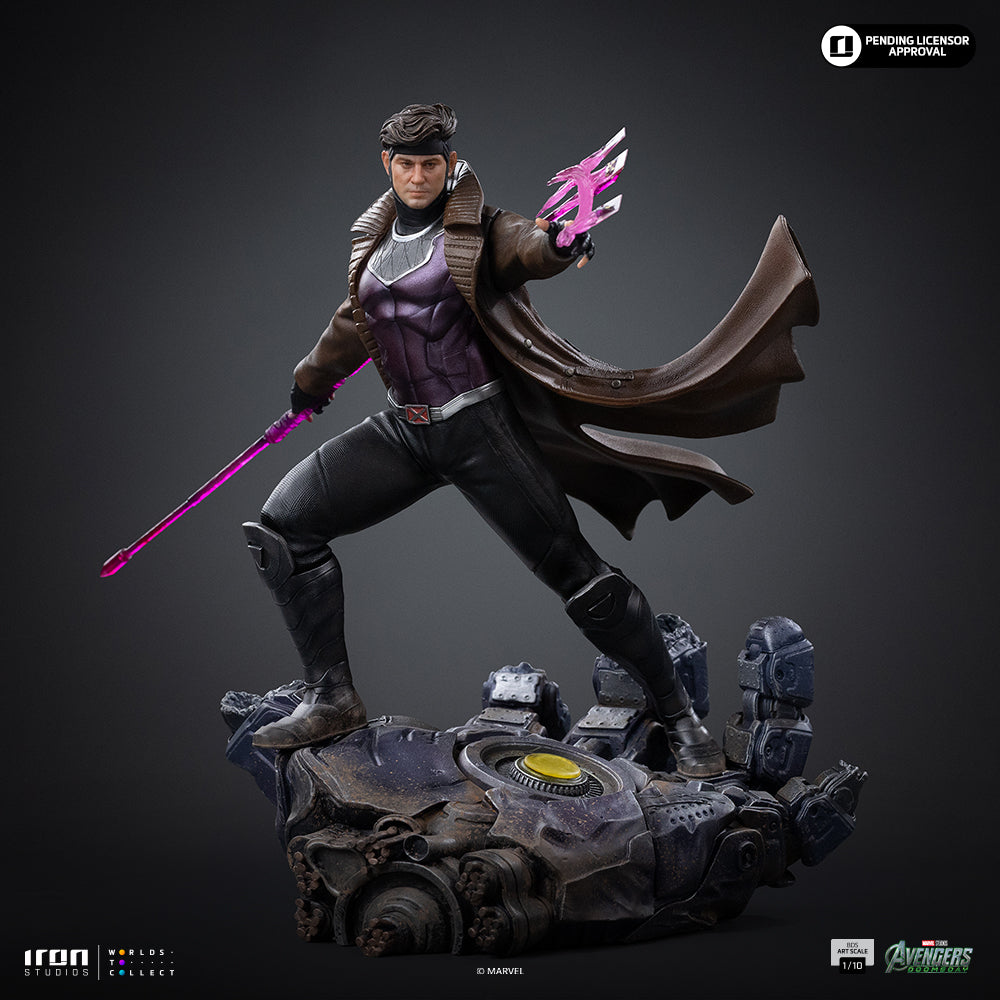 Iron Studios Gambit Avengers: Doomsday BDS 1/10 statue - unpainted prototype detail view, alternate power-effect part 2