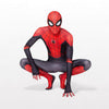Person posing in full Spider-Man costume, showcasing dynamic action pose.